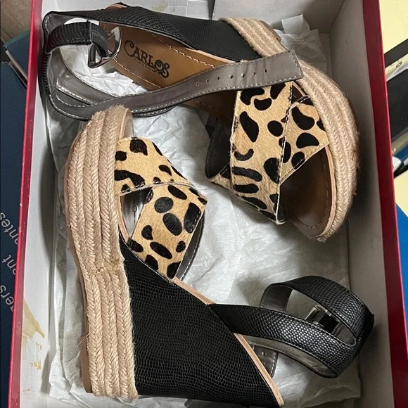 Carlos by Carlos Santana Leopard Print Wedge Sandals, size 6.5 - Picture 1 of 3